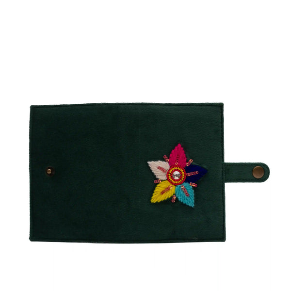 Landscape teal hand embroidered passport cover main image 1