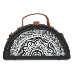 Mandala Black & White Handpainted Semi circle Clutch Bag