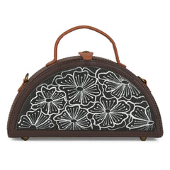 Detailed flower Semi Circle Hand Painted Clutch Bag For Women
