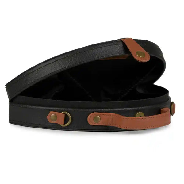 Birdie semi circle black hand embroidered clutch bag