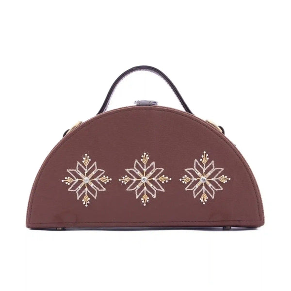 Phool tan crossbody hand embroidered clutch bag for women