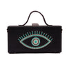 Image of Turkish evil eye teal hand embroidered clutch bag for women