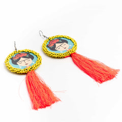 Frida kahlo Pink Tassel Handcrafted Earring
