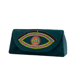 Evil eye soft blue hand embroidered sunglasses cover
