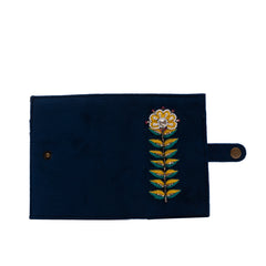 Blue hand embroidered passport cover by gonecase