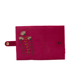 Pink floral hand embroidered passport cover