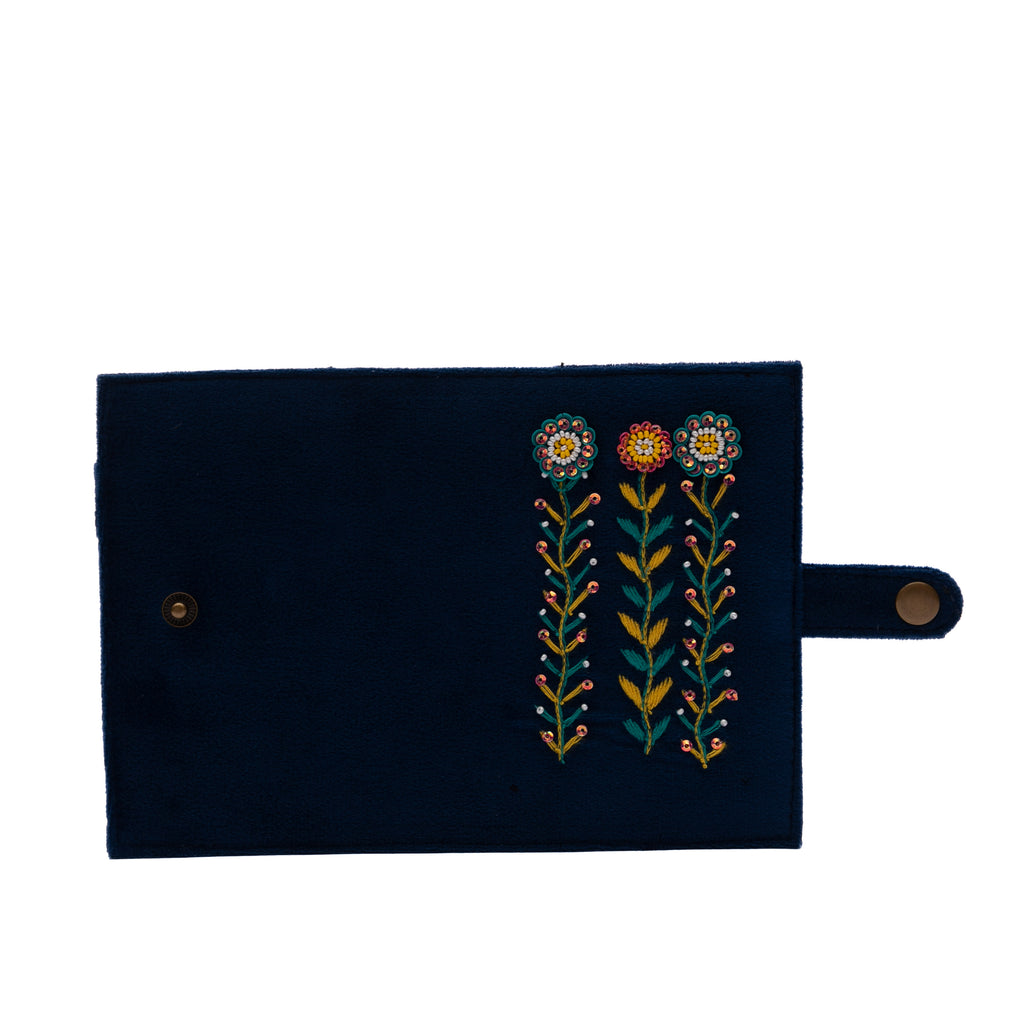 Blue hand embroidered passport cover