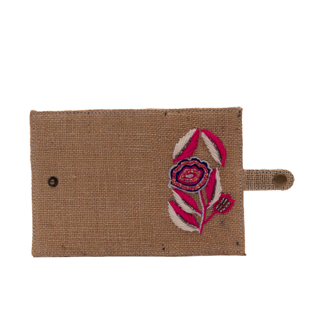 Pink Floral Jute Passport Cover