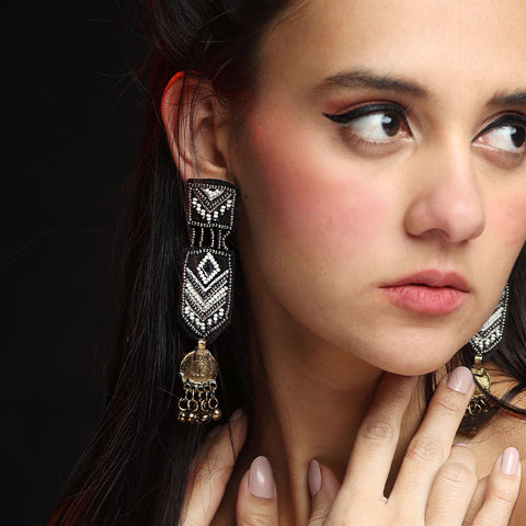Banjaran black hand embroidered earring