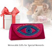 Evil eye hot pink hand embroidered sunglasses cover size
