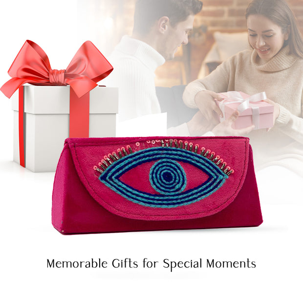 Evil eye hot pink hand embroidered sunglasses cover size