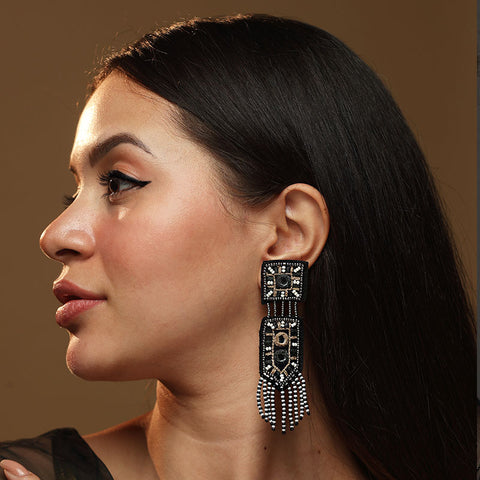 Banjaran long black hand embroidered earring