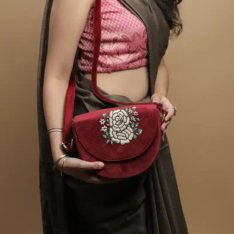 Floral cherry color hand embroidered sling bag – GoneCase