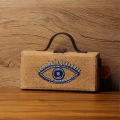 Evil eye hand embroidered clutch bag (jute bag)