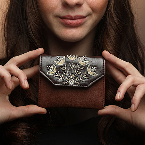 Mandala hand embroidered card holder by gonecase