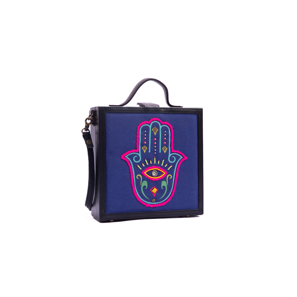 Hamsa purple hand embroidered briefcase bag by gonecase