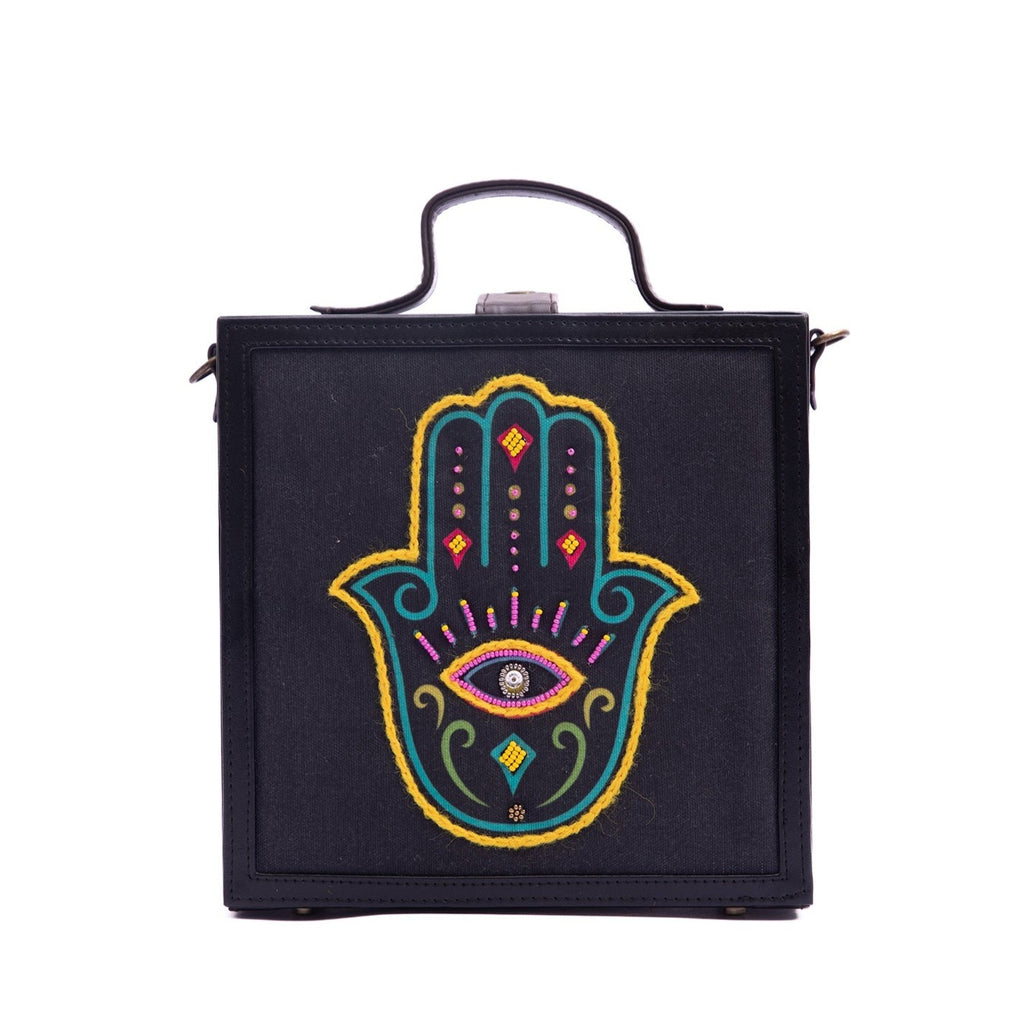 Hamsa Hand embroidered briefcase bag by gonecase