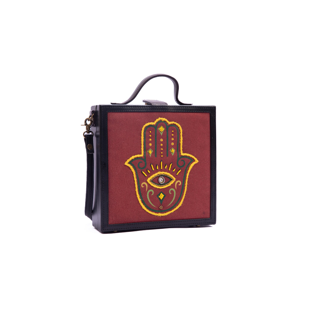 Hamsa cherry hand embroidered briefcase bag