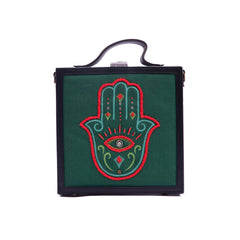 Hamsa green hand embroidered briefcase bag by gonecase