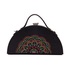 Mandala hand embroidered semi circle clutch bag by gonecase