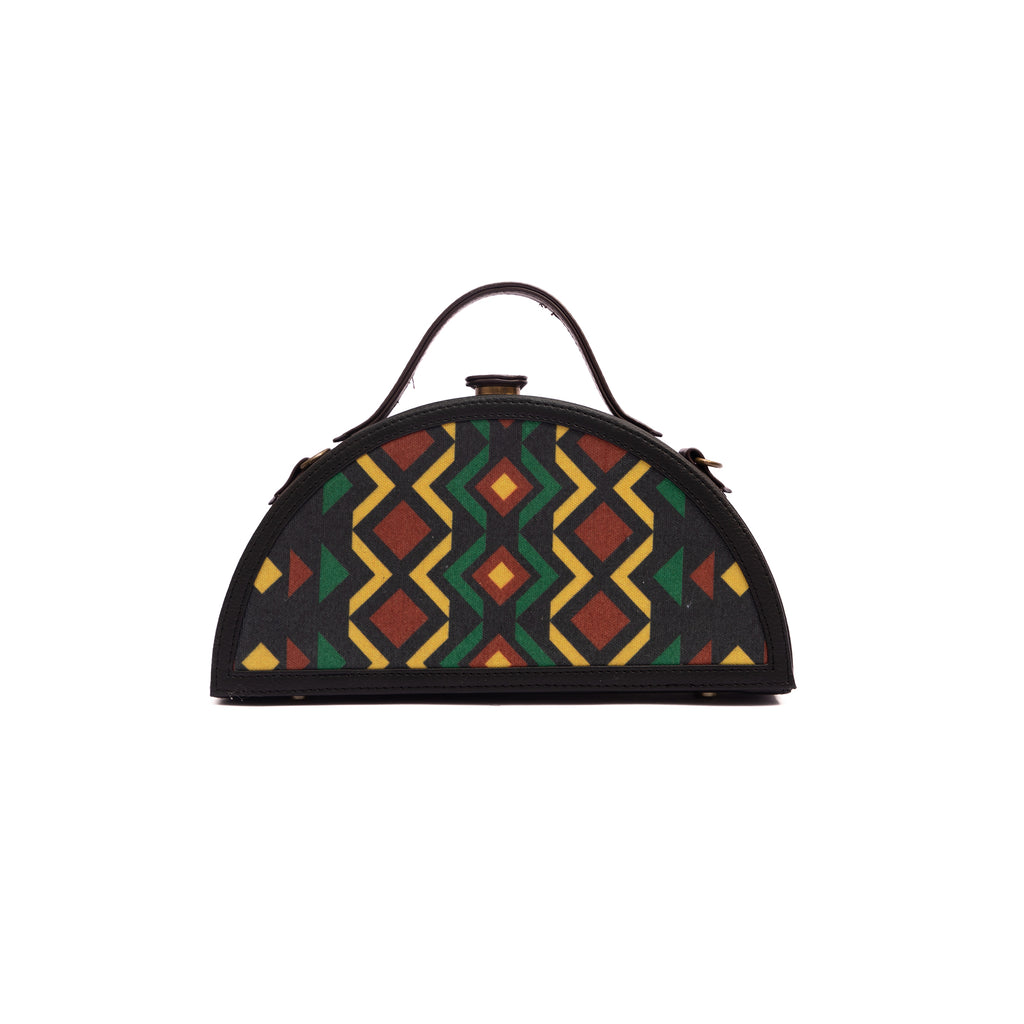 Aztec hand embroidered semi circle clutch bag for women