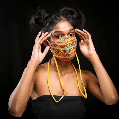 Yellow Dhaka Handcrafted Mask