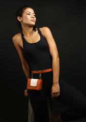 Tan and white Handcrafted waist belt bag for women