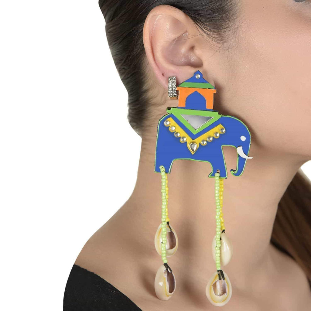Elephant Blue Hand painted Earring