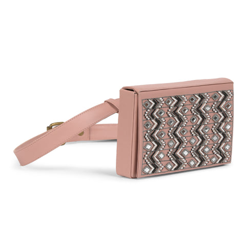 Order Online Classic Nude Pink Hand Embroidered Belt Bag- gonecase.in