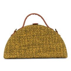 Yellow Texture Handcrafted Semi Circle Crossbody Clutch Bag