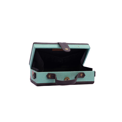 Floral teal hand painted clutch bag