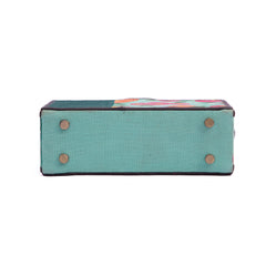 Floral teal hand painted clutch bag