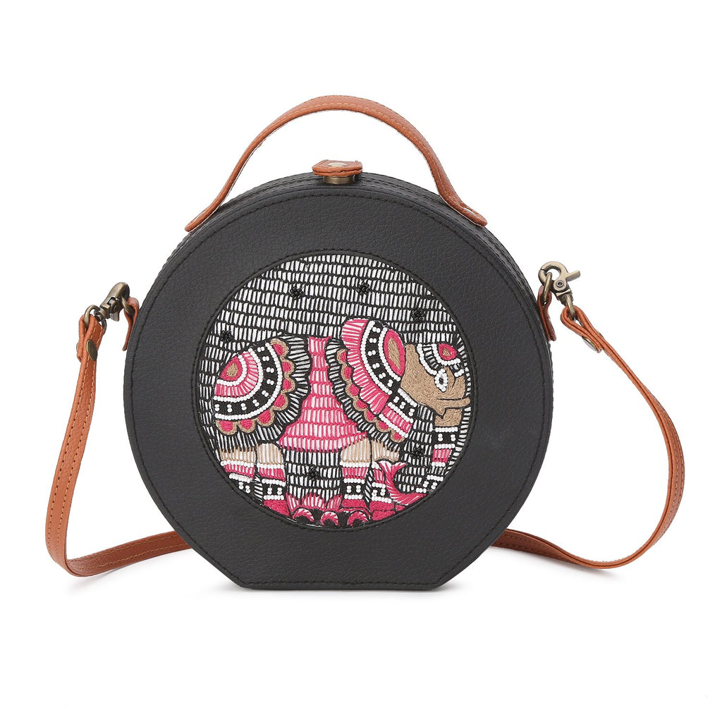 Madhubani Elephant Embroidery Sling Bag ,sling bag, gonecasestore - gonecasestore