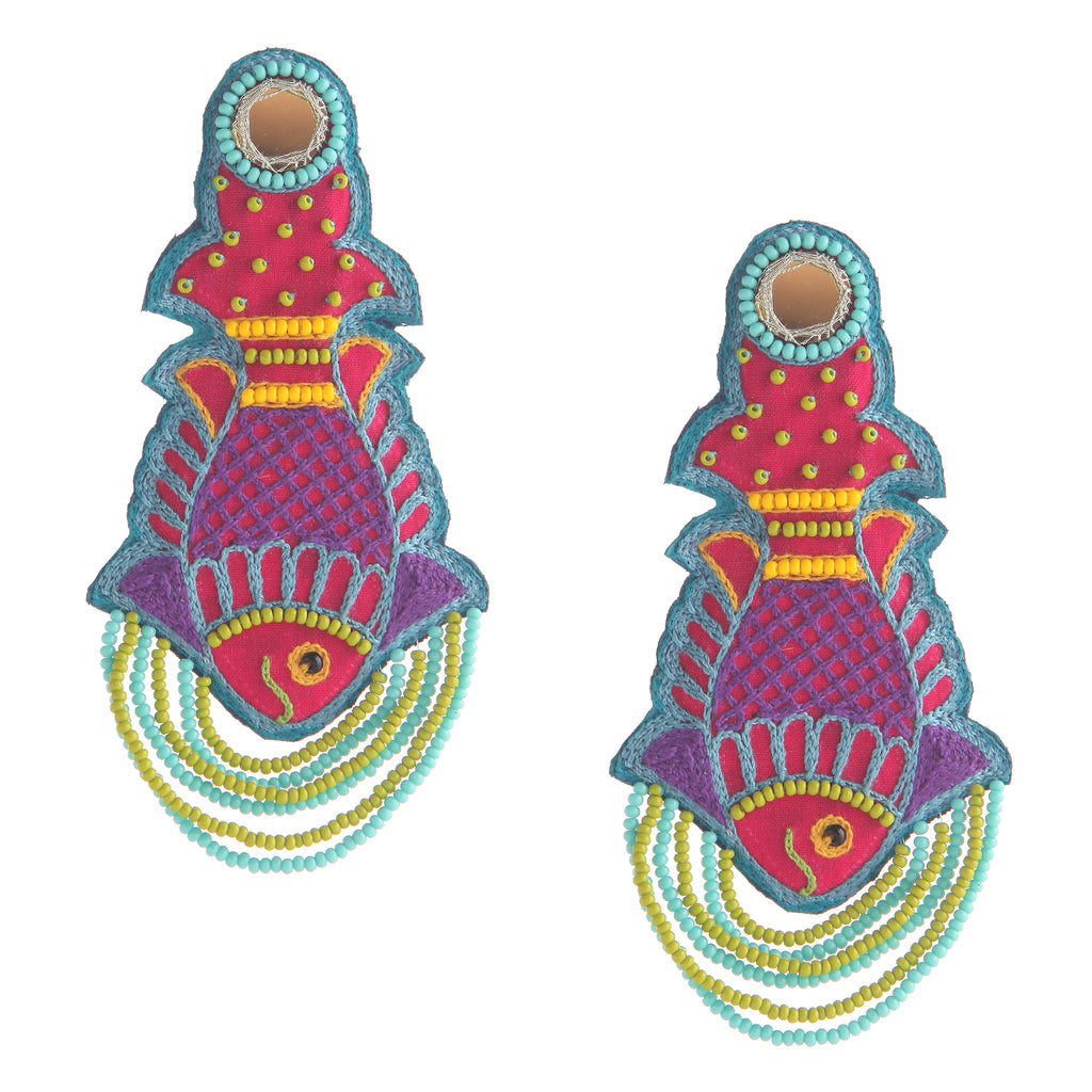 Fish Hand Embroidered Earring