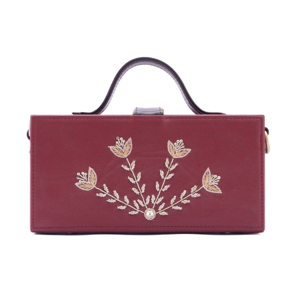 Bloom cherry hand embroidered designer vegan leather clutch bag
