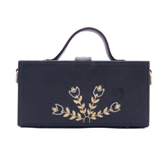 Bloom black hand embroidered designer clutch bag for women