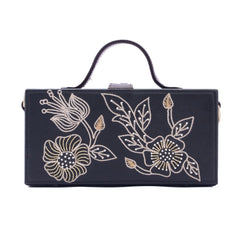 Phool black crossbody hand embroidered clutch bag for women
