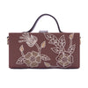 Image of Phool tan crossbody hand embroidered clutch bag for women