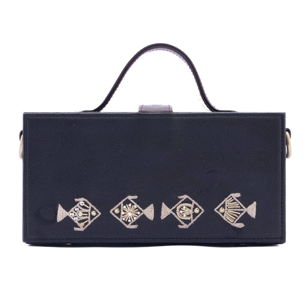 Mayari black hand embroidered wedding clutch bag for women