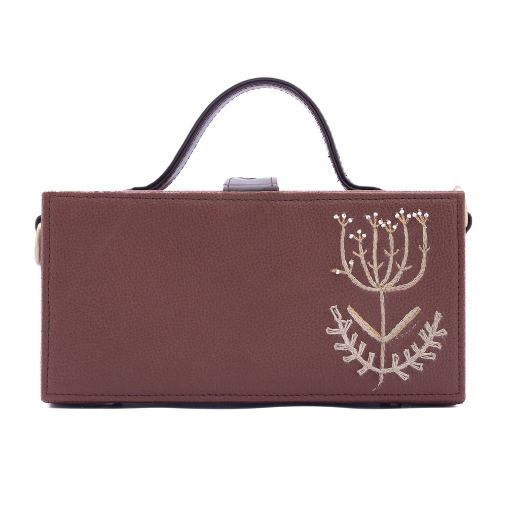 Ollie tan hand embroidered crossbody clutch bag for women