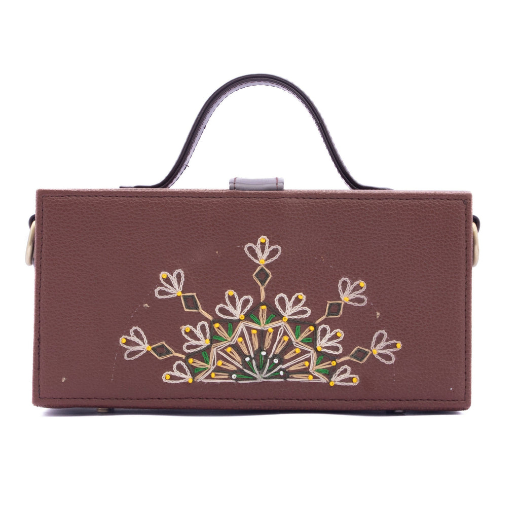 Mandala tan wedding hand embroidered crossbody clutch bag for women