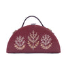 Image of Vanam cherry semi circle hand embroidered clutch bag for women