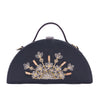 Image of Mandala black hand embroidered semi circle clutch bag