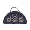 Image of Vanam black semi circle hand embroidered wedding clutch bag for women