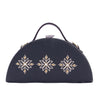 Image of Aztec black hand embroidered semi circle designer clutch bag