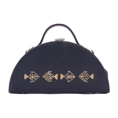 Mayari black hand embroidered wedding semi circle crossbody clutch bag for women