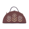 Image of Vanam tan semi circle hand embroidered crossbody clutch bag