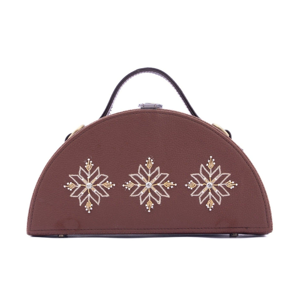 Aztec Tan Semi Circle designer hand embroidered Clutch Bag for women