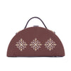 Image of Aztec tan hand embroidered semi circle clutch bag for women