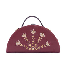 Bloom cherry semi circle hand embroidered clutch bag for women